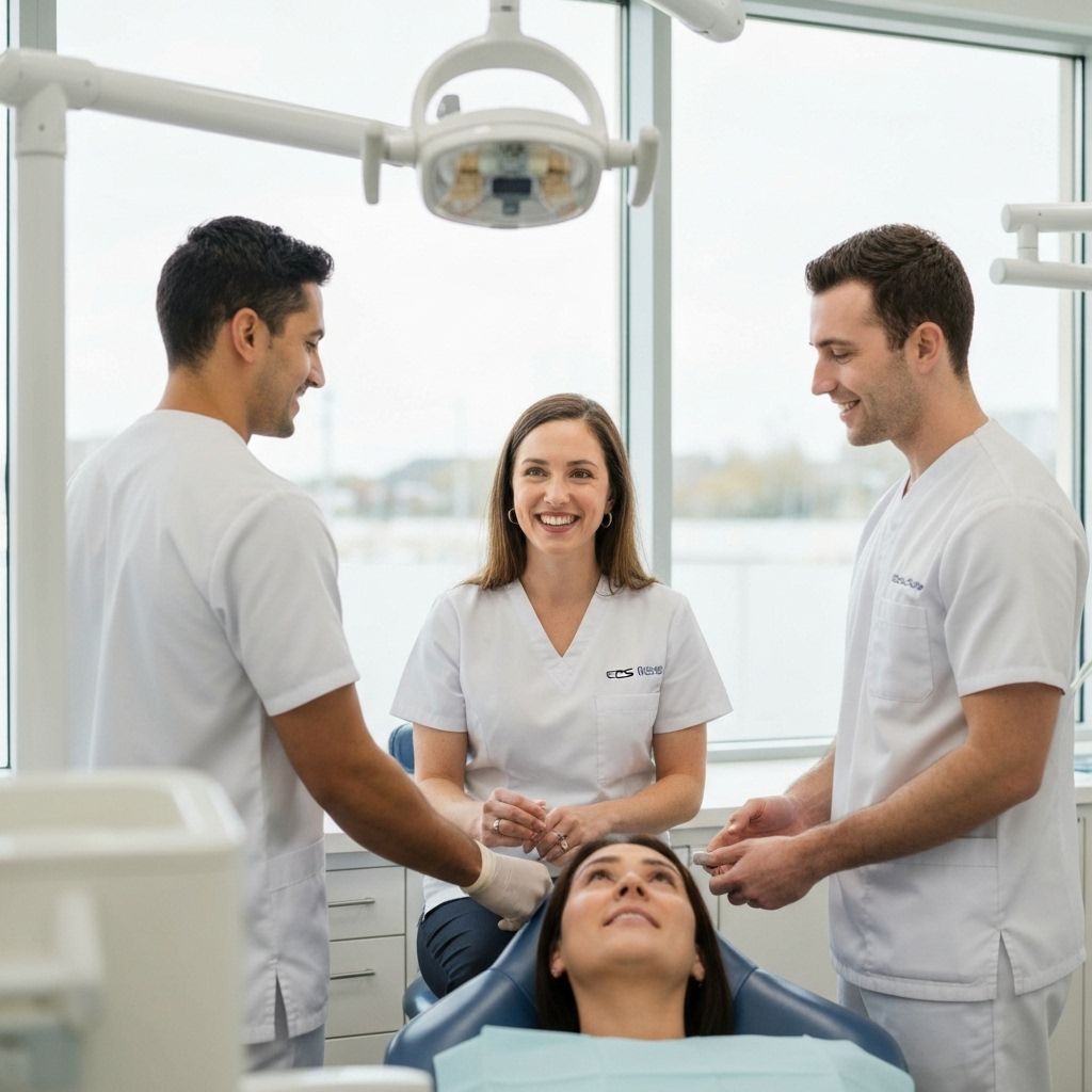 Equipe odontológica trabalhando em clínica